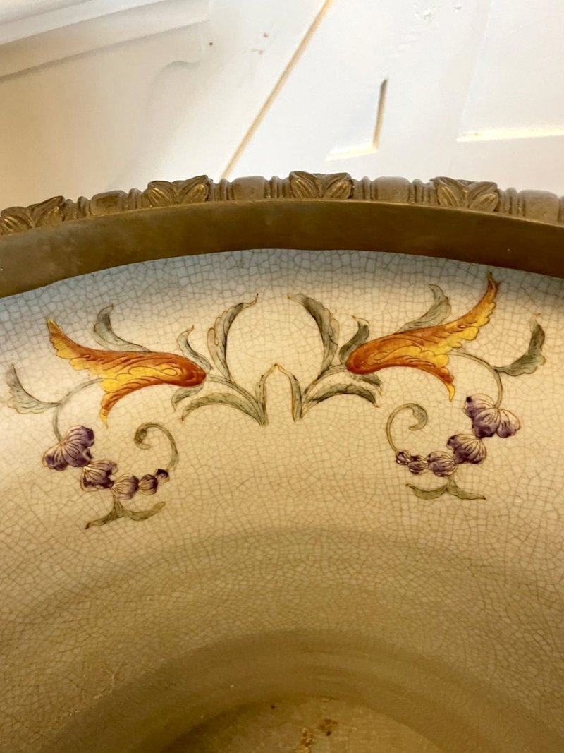 Antique French Porcelain & Brass Mounted Pair of Jardinière Urns - Image 15