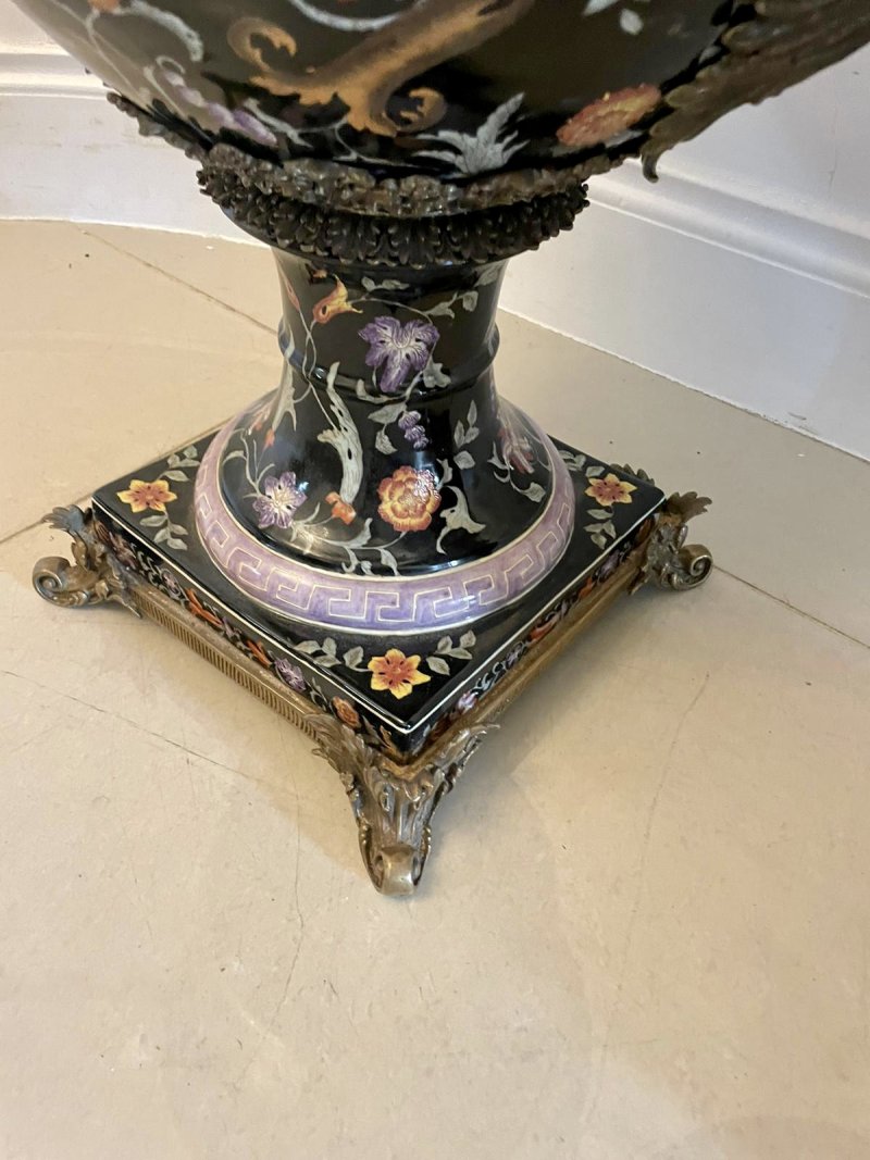 Antique French Porcelain & Brass Mounted Pair of Jardinière Urns - Image 9