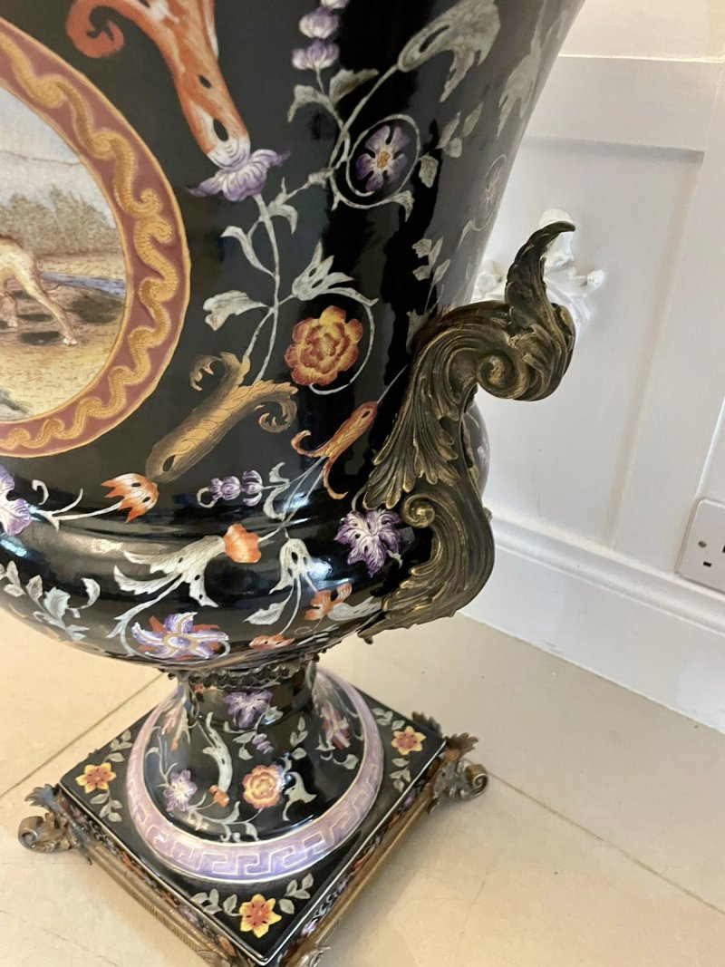 Antique French Porcelain & Brass Mounted Pair of Jardinière Urns - Image 13
