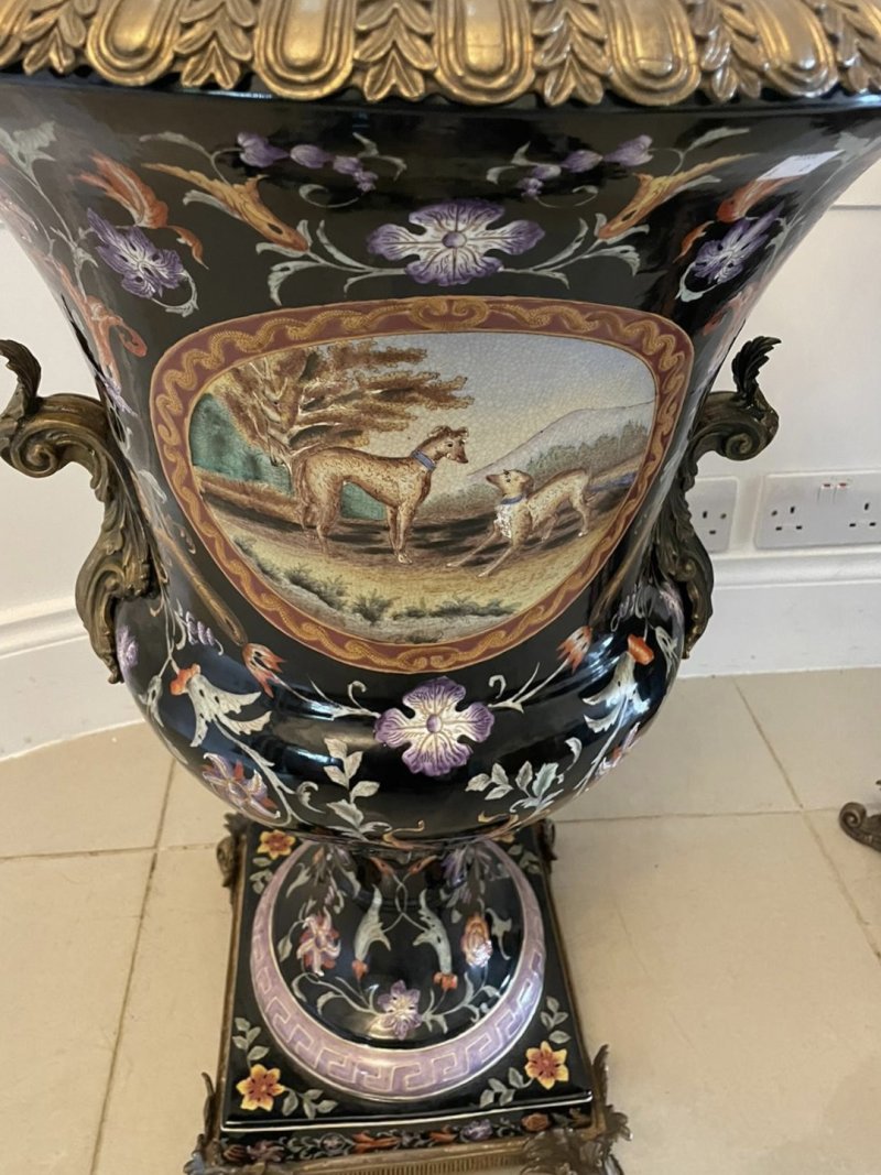 Antique French Porcelain & Brass Mounted Pair of Jardinière Urns - Image 16