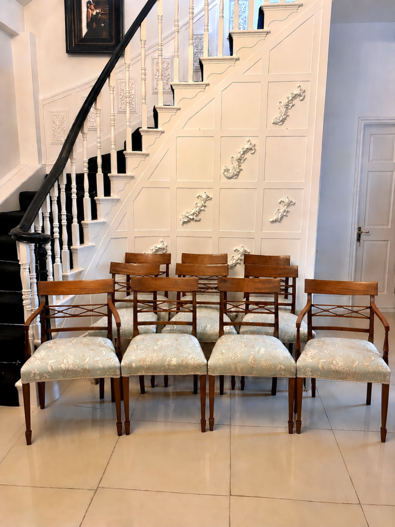 Antique Edwardian Set of Ten Mahogany Dining Chairs with Carver Armchairs, Georgian Revival