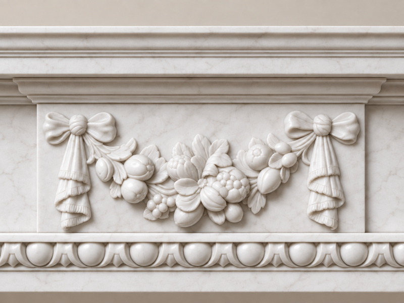 Fine Pair of Large Antique Edwardian Carved White Marble Fireplaces - Image 5