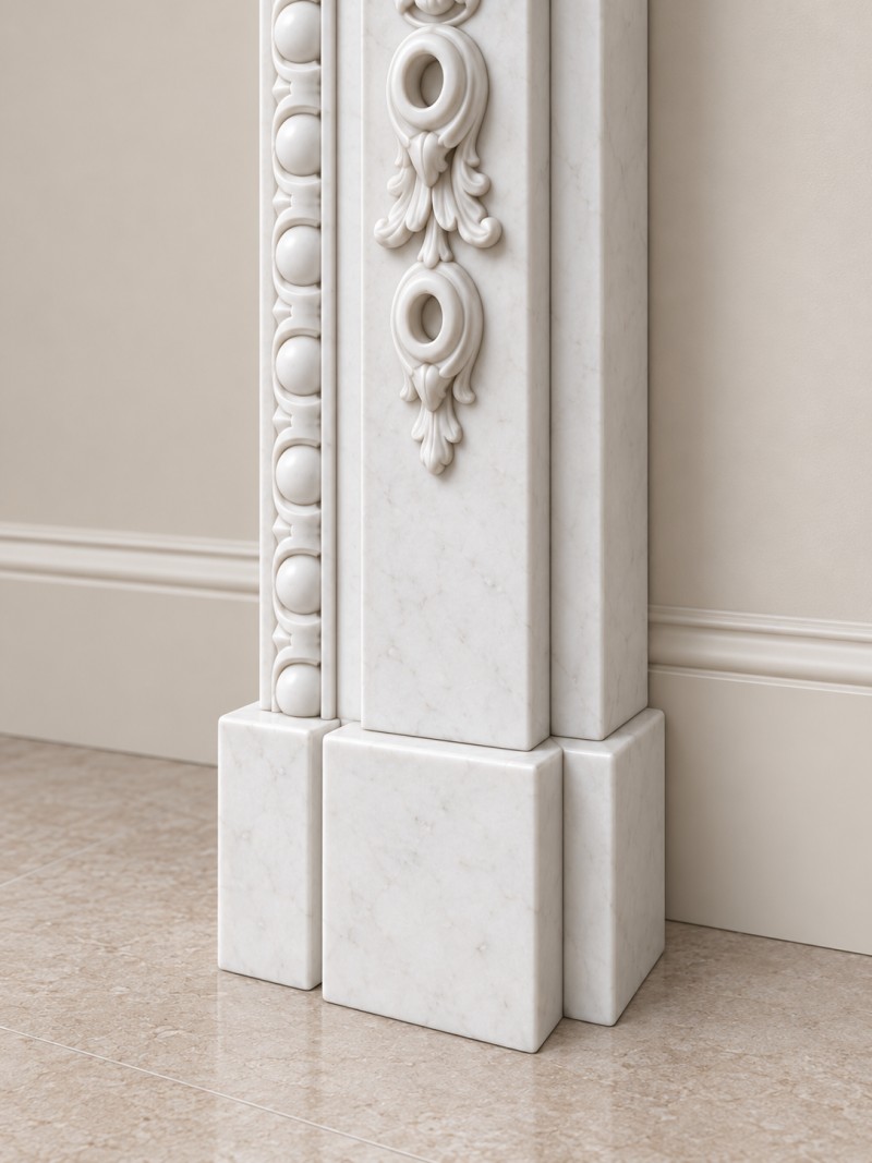 Fine Pair of Large Antique Edwardian Carved White Marble Fireplaces - Image 3