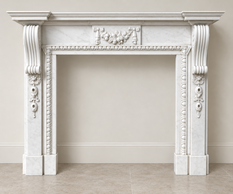 Fine Pair of Large Antique Edwardian Carved White Marble Fireplaces - Image 2