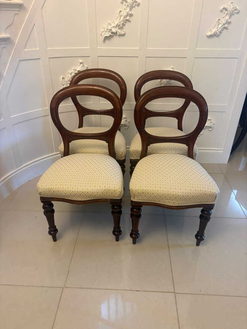 Antique Victorian Mahogany Set of 4 Balloon Back Dining Chairs - Image 4