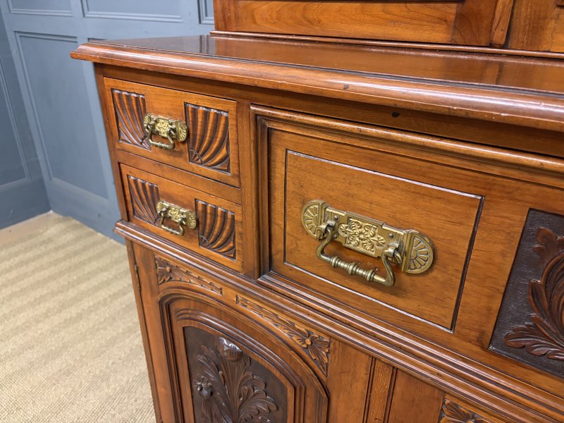 Victorian Carved Walnut Secretaire Bookcase - Image 10