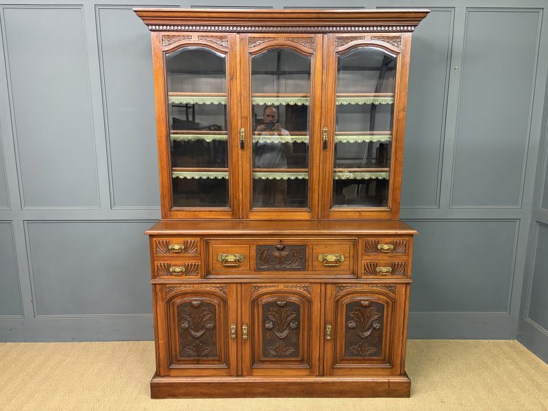 Victorian Carved Walnut Secretaire Bookcase - Image 13