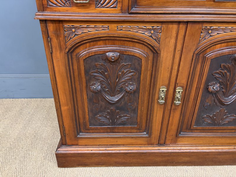 Victorian Carved Walnut Secretaire Bookcase - Image 14
