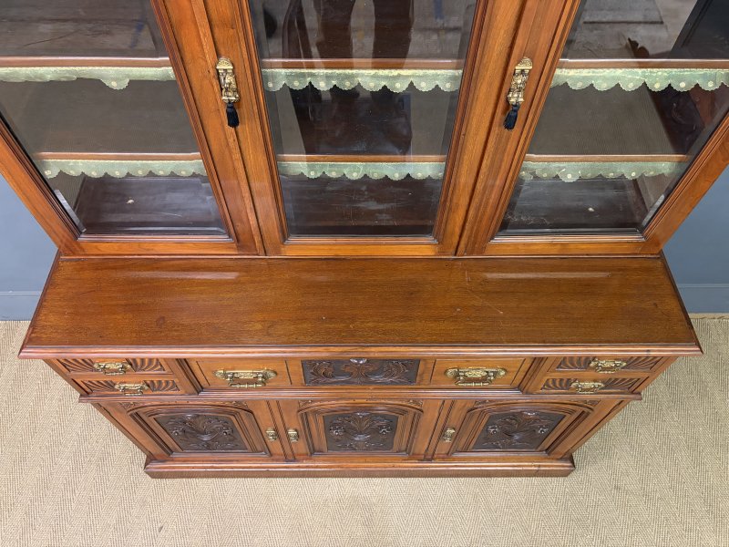 Victorian Carved Walnut Secretaire Bookcase - Image 16