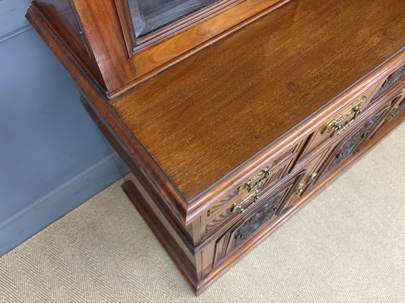 Victorian Carved Walnut Secretaire Bookcase - Image 7