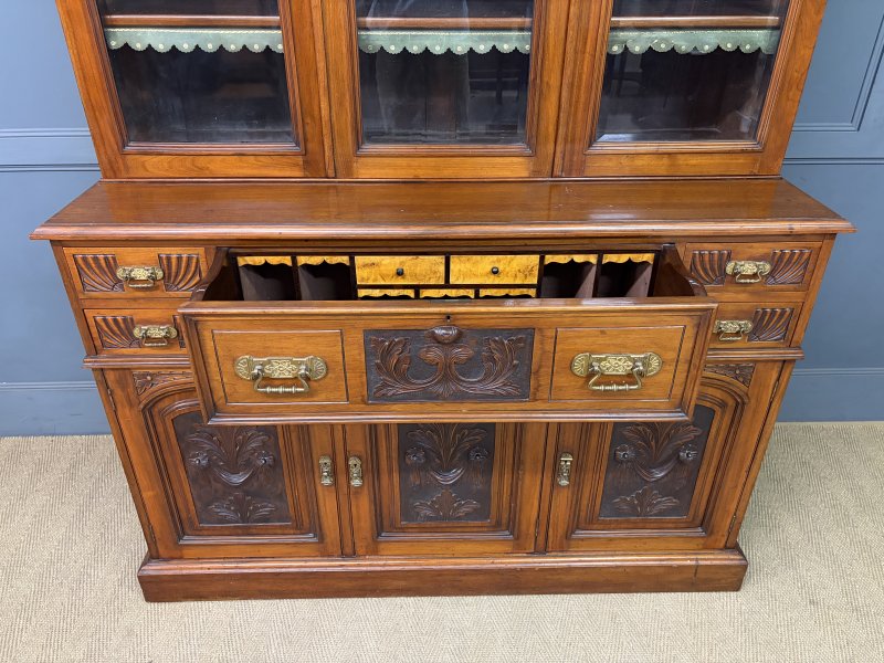Victorian Carved Walnut Secretaire Bookcase - Image 12
