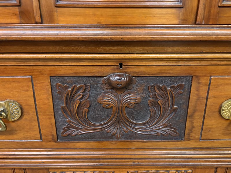 Victorian Carved Walnut Secretaire Bookcase - Image 11