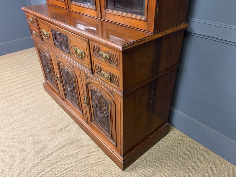 Victorian Carved Walnut Secretaire Bookcase - Image 17