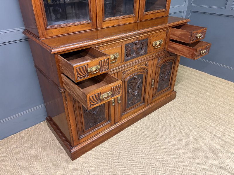 Victorian Carved Walnut Secretaire Bookcase - Image 20