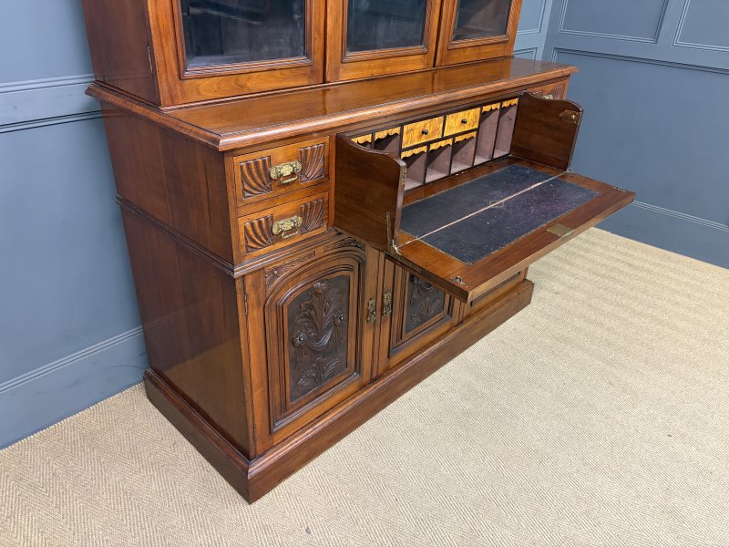 Victorian Carved Walnut Secretaire Bookcase - Image 21