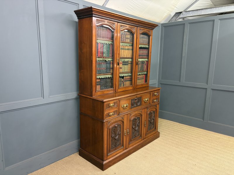 Victorian Carved Walnut Secretaire Bookcase - Image 4