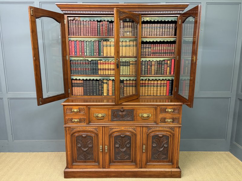 Victorian Carved Walnut Secretaire Bookcase - Image 5