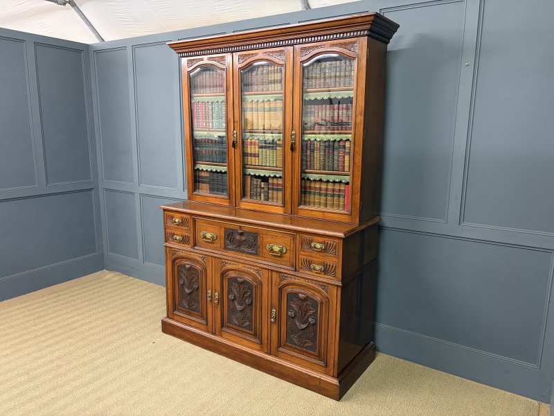 Victorian Carved Walnut Secretaire Bookcase - Image 3