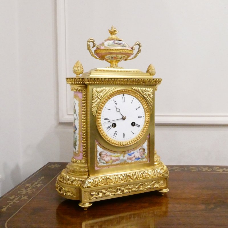French Gilt Bronze & Porcelain Mantel Clock by Jean Baptiste Delettrez - Image 2