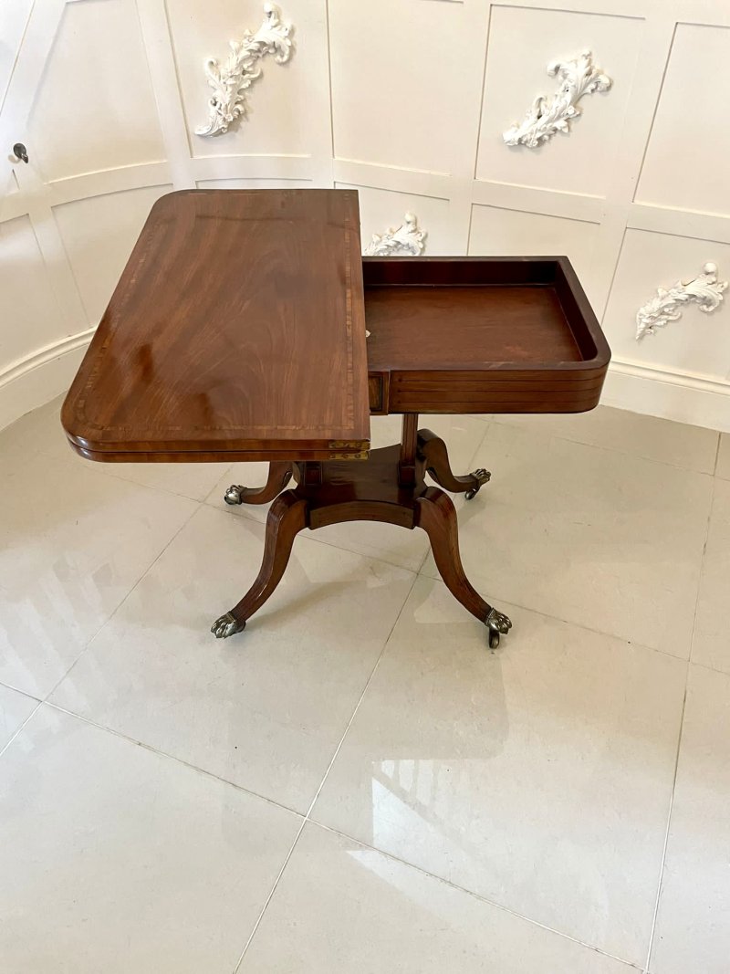 Antique Regency Mahogany Inlaid Console Side Card Table - Image 4