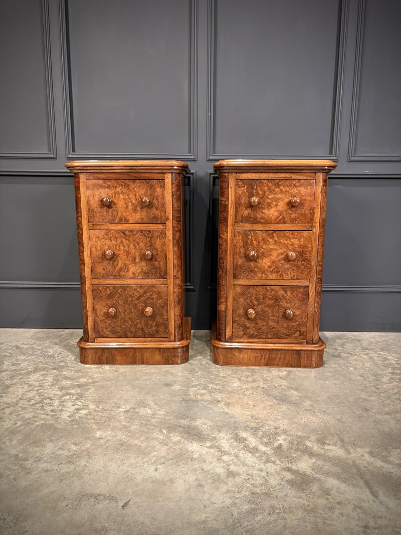 Pair of Victorian Burr Walnut Bedside Chests - Image 5