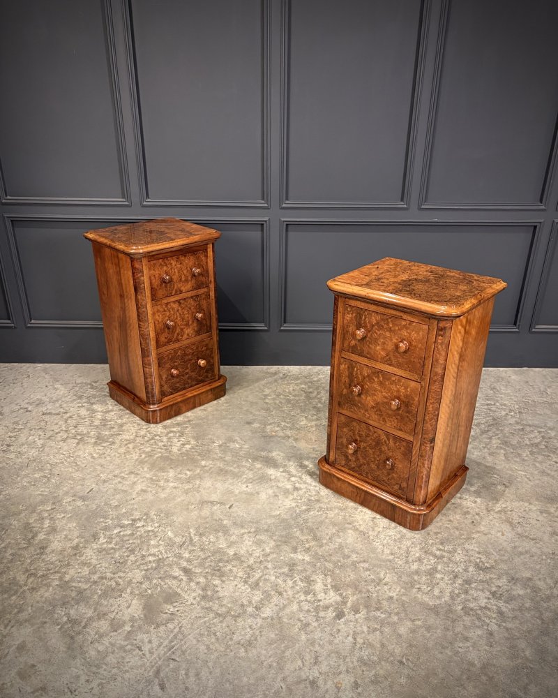 Pair of Victorian Burr Walnut Bedside Chests - Image 2
