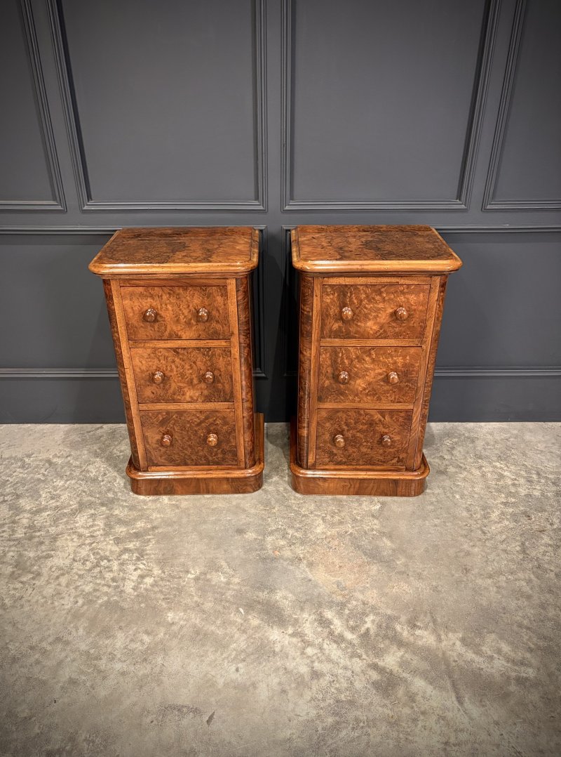 Pair of Victorian Burr Walnut Bedside Chests - Image 3