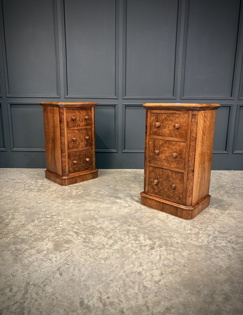 Pair of Victorian Burr Walnut Bedside Chests