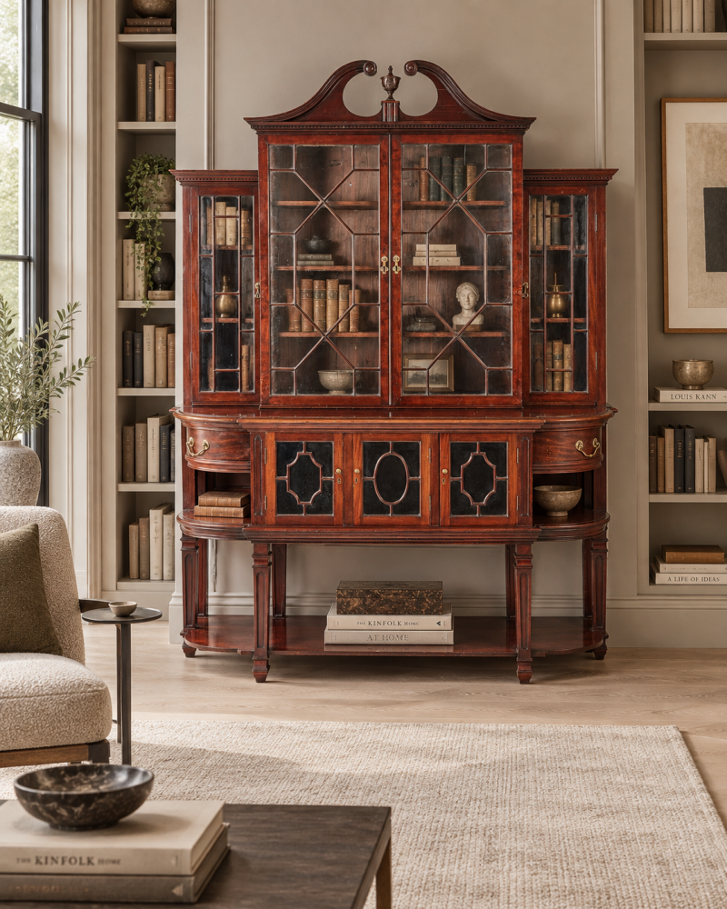 Antique Victorian Mahogany Astragal Glazed Breakfront Bookcase Display Cabinet - Image 3