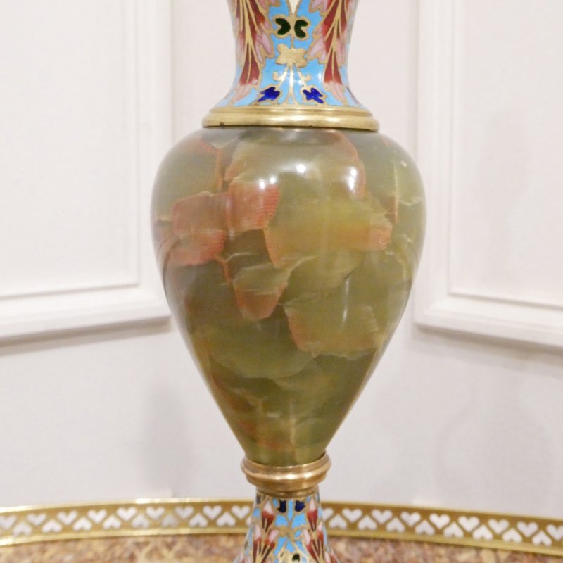 Pair of French Onyx & Champleve Table Lamps - Image 5