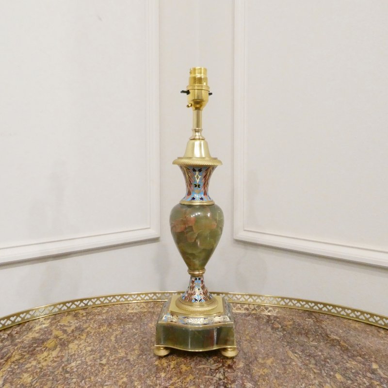 Pair of French Onyx & Champleve Table Lamps - Image 2