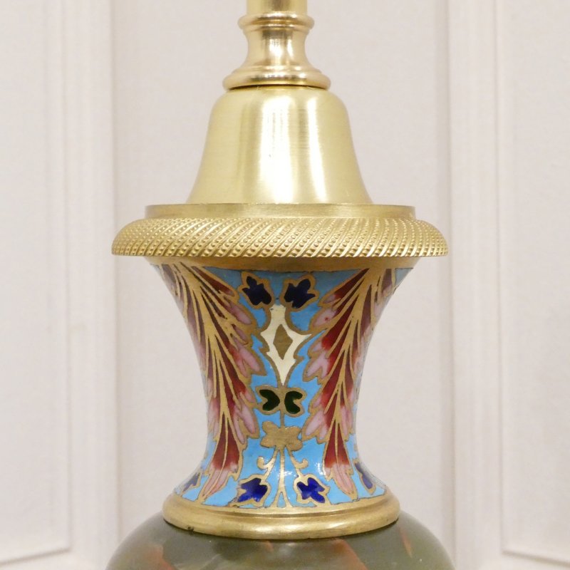 Pair of French Onyx & Champleve Table Lamps - Image 3