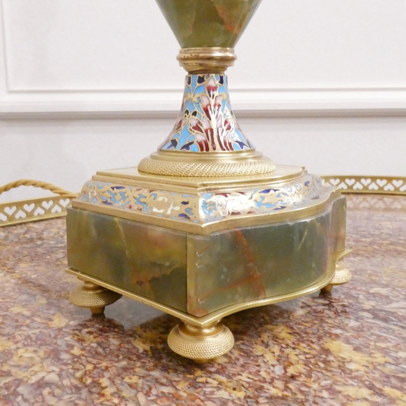 Pair of French Onyx & Champleve Table Lamps - Image 7