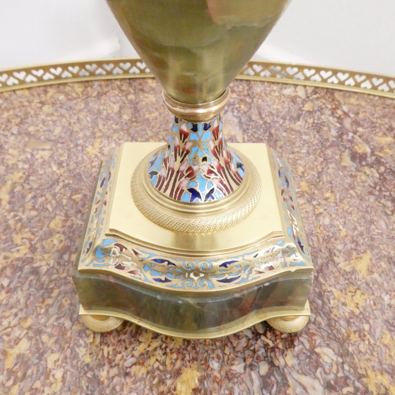 Pair of French Onyx & Champleve Table Lamps - Image 8