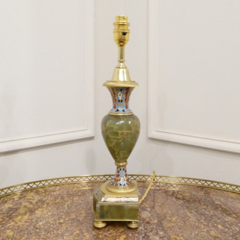 Pair of French Onyx & Champleve Table Lamps - Image 9