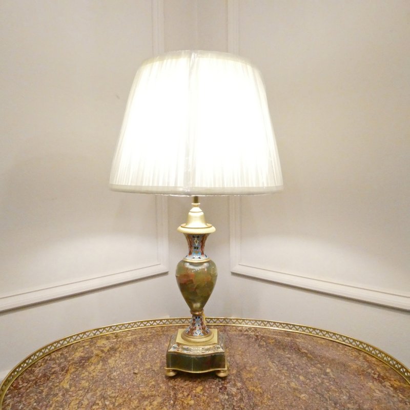 Pair of French Onyx & Champleve Table Lamps - Image 12