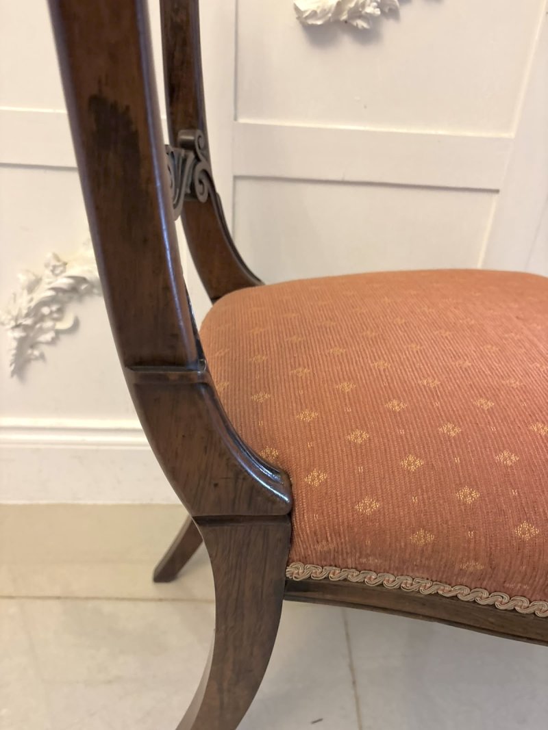 Antique Regency Rosewood Brass Inlaid Set of 4 Dining Chairs - Image 9