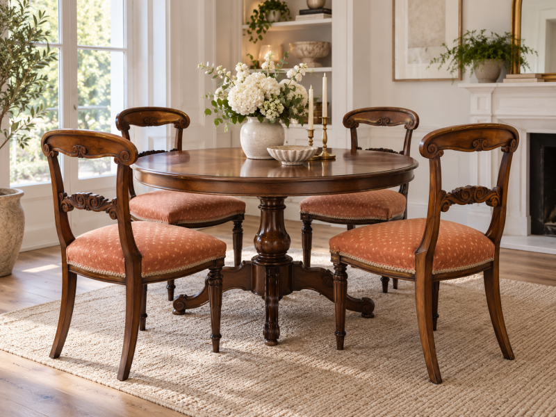 Antique Regency Rosewood Brass Inlaid Set of 4 Dining Chairs - Image 4