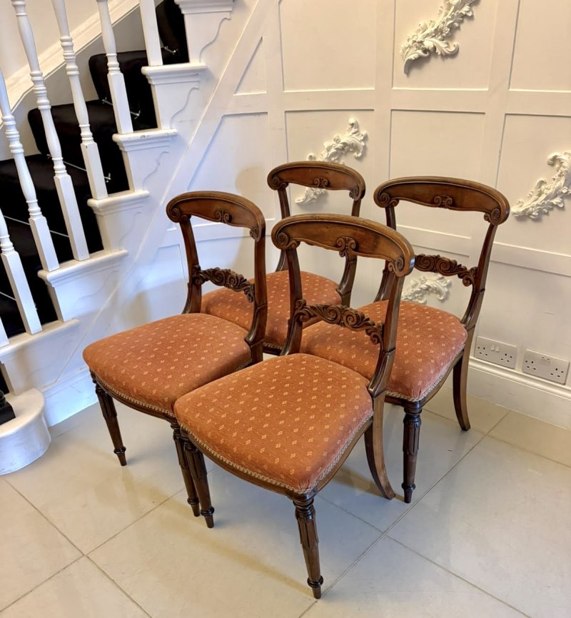 Antique Regency Rosewood Brass Inlaid Set of 4 Dining Chairs - Image 2