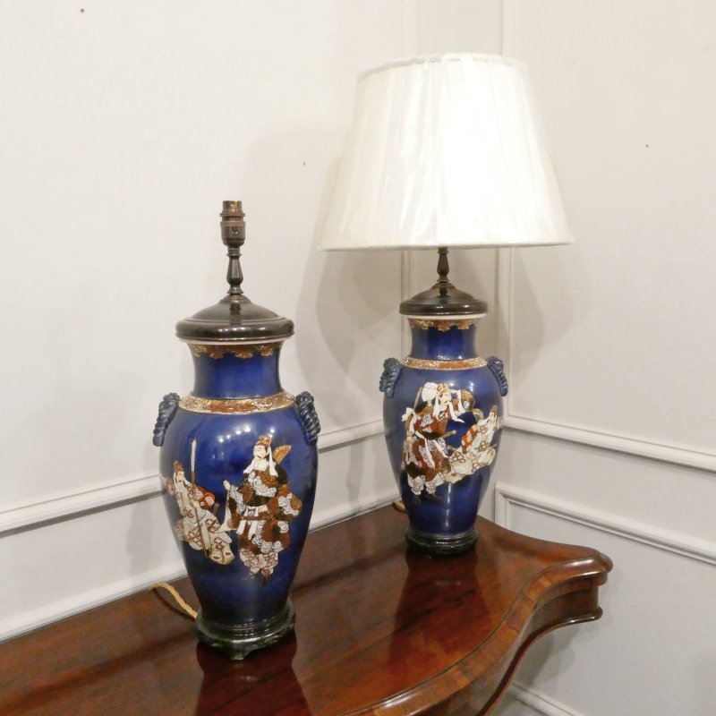 Pair of Japanese Satsuma Porcelain Table Lamps