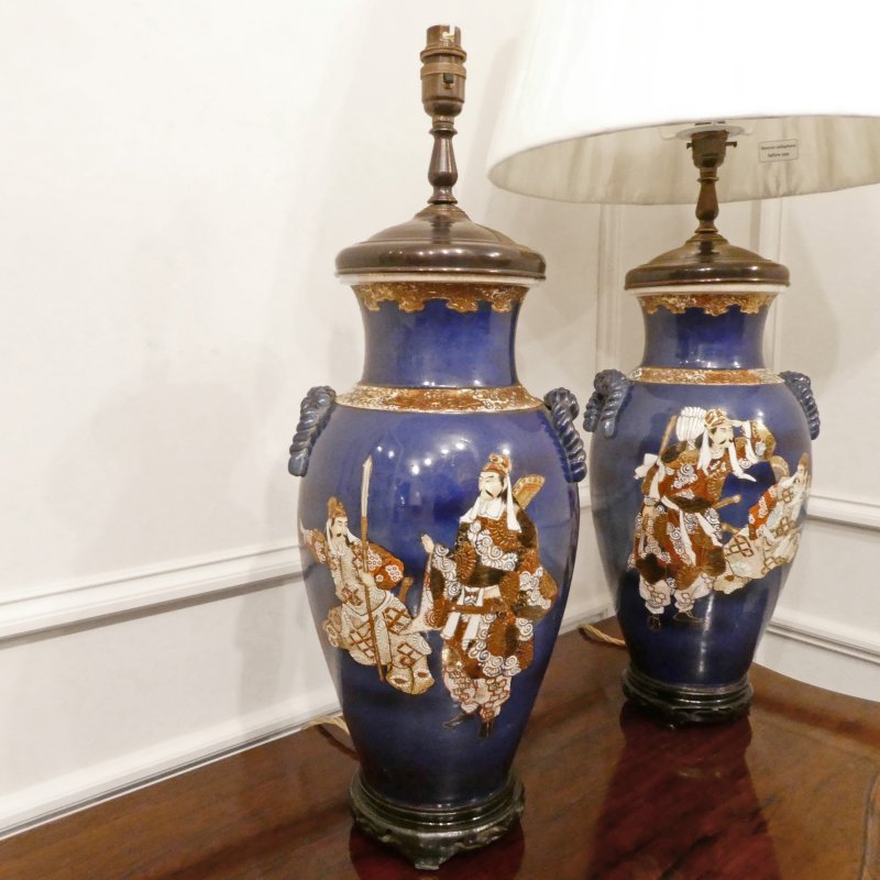Pair of Japanese Satsuma Porcelain Table Lamps - Image 2