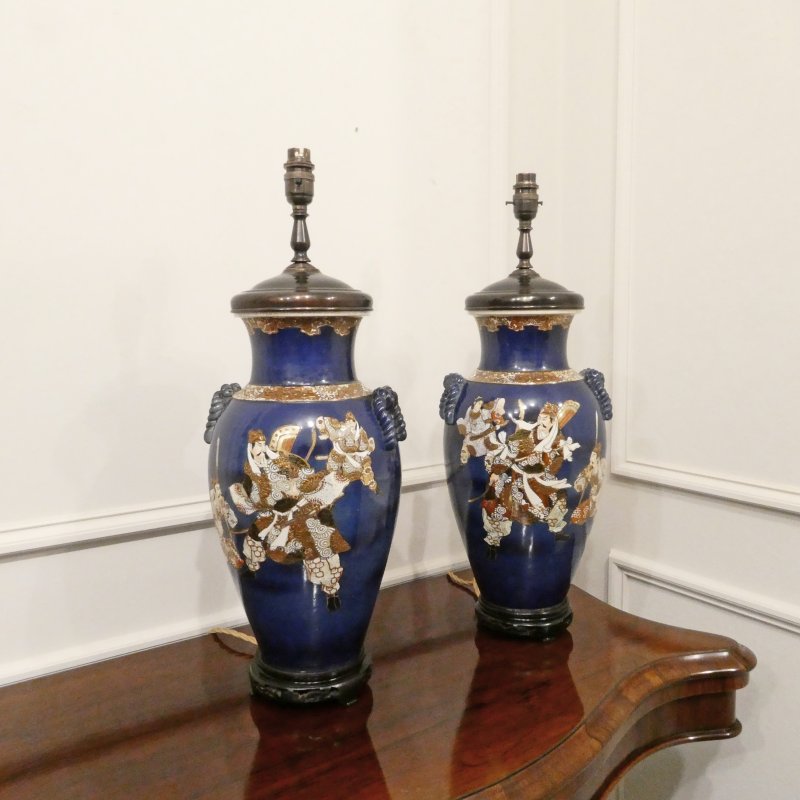 Pair of Japanese Satsuma Porcelain Table Lamps - Image 7