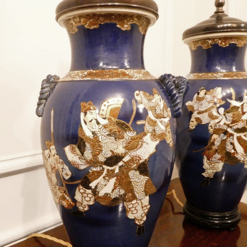 Pair of Japanese Satsuma Porcelain Table Lamps - Image 8