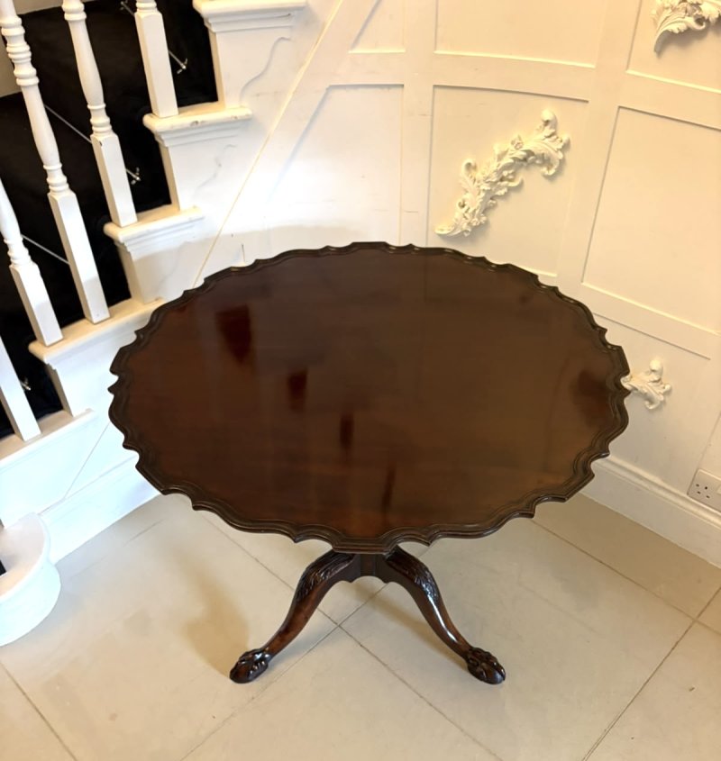 Antique George III Mahogany Piecrust Tilt Top Dining Centre Table - Image 6