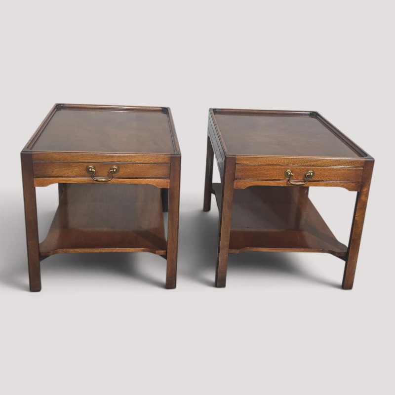 Pair Solid Mahogany Lamp End Tables