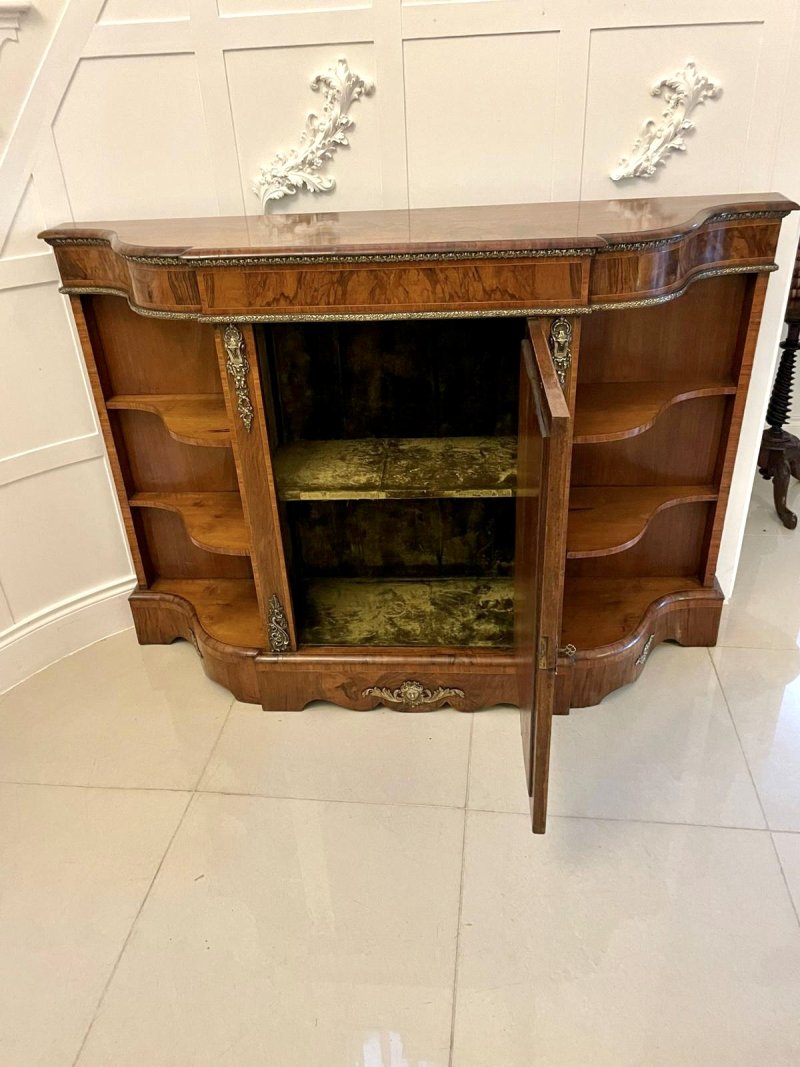 Antique Victorian Burr Walnut Ormolu Mounted Credenza Cabinet Sideboard - Image 4