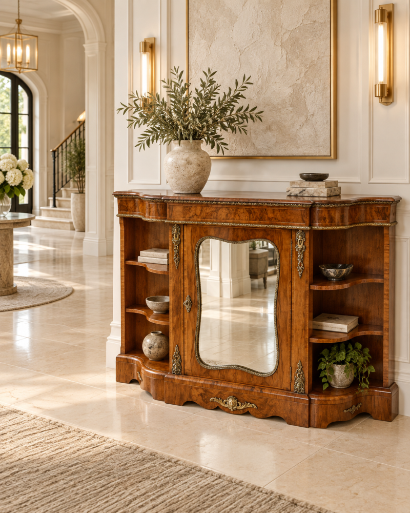 Antique Victorian Burr Walnut Ormolu Mounted Credenza Cabinet Sideboard - Image 8