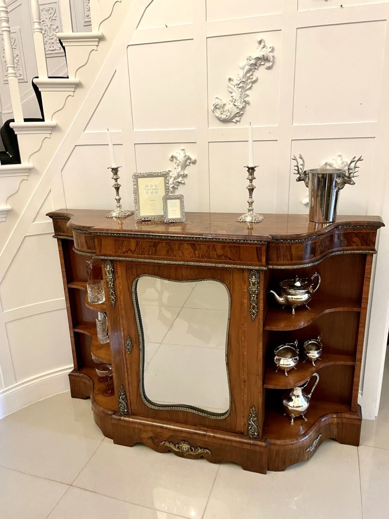 Antique Victorian Burr Walnut Ormolu Mounted Credenza Cabinet Sideboard - Image 6