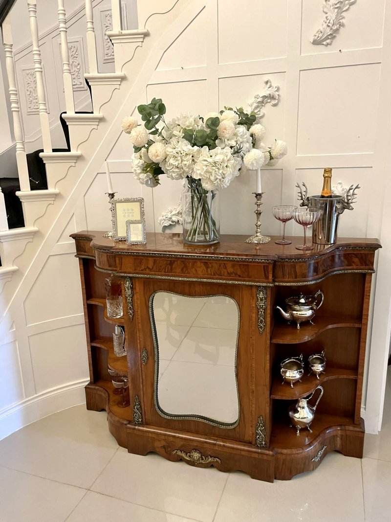 Antique Victorian Burr Walnut Ormolu Mounted Credenza Cabinet Sideboard - Image 7