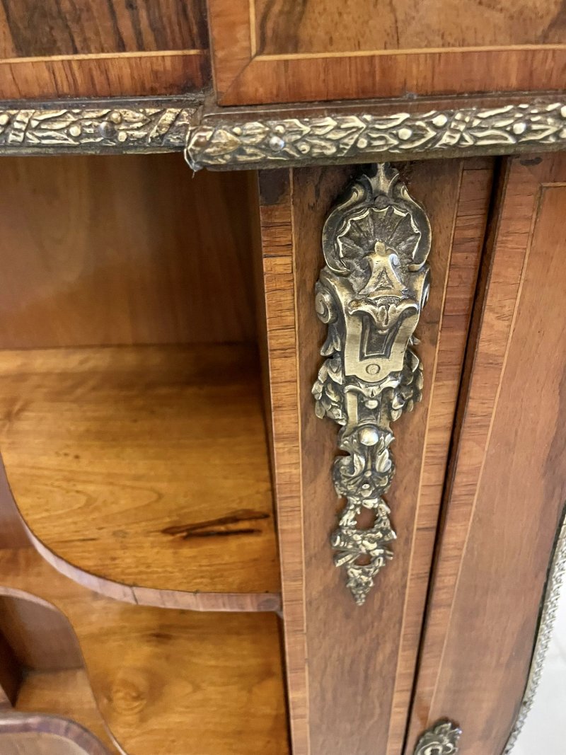 Antique Victorian Burr Walnut Ormolu Mounted Credenza Cabinet Sideboard - Image 16